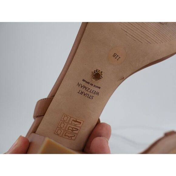 Stuart Weitzman Nearlybare Tan 75mm Block Heel Sandals Size 11B Brown Leather - Picture 11 of 14